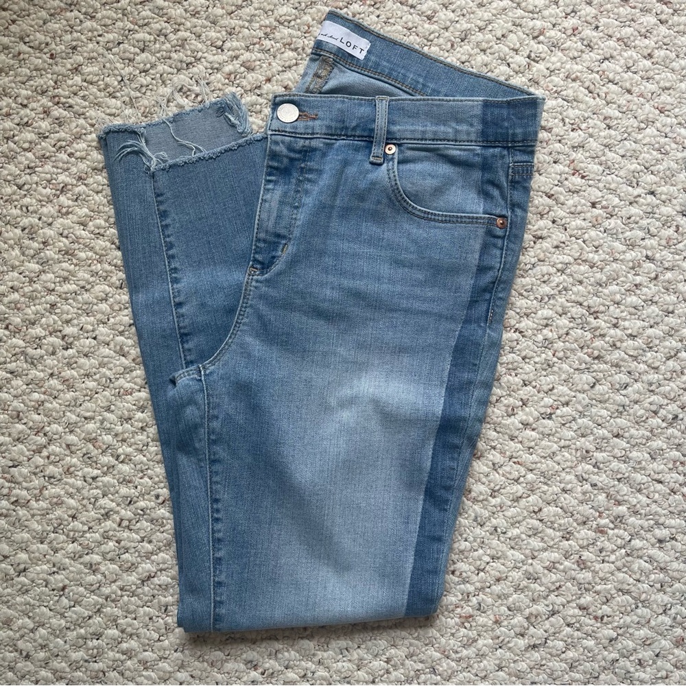 LOFT Modern Skinny Step Raw Hem Tuxedo Jean Size 10